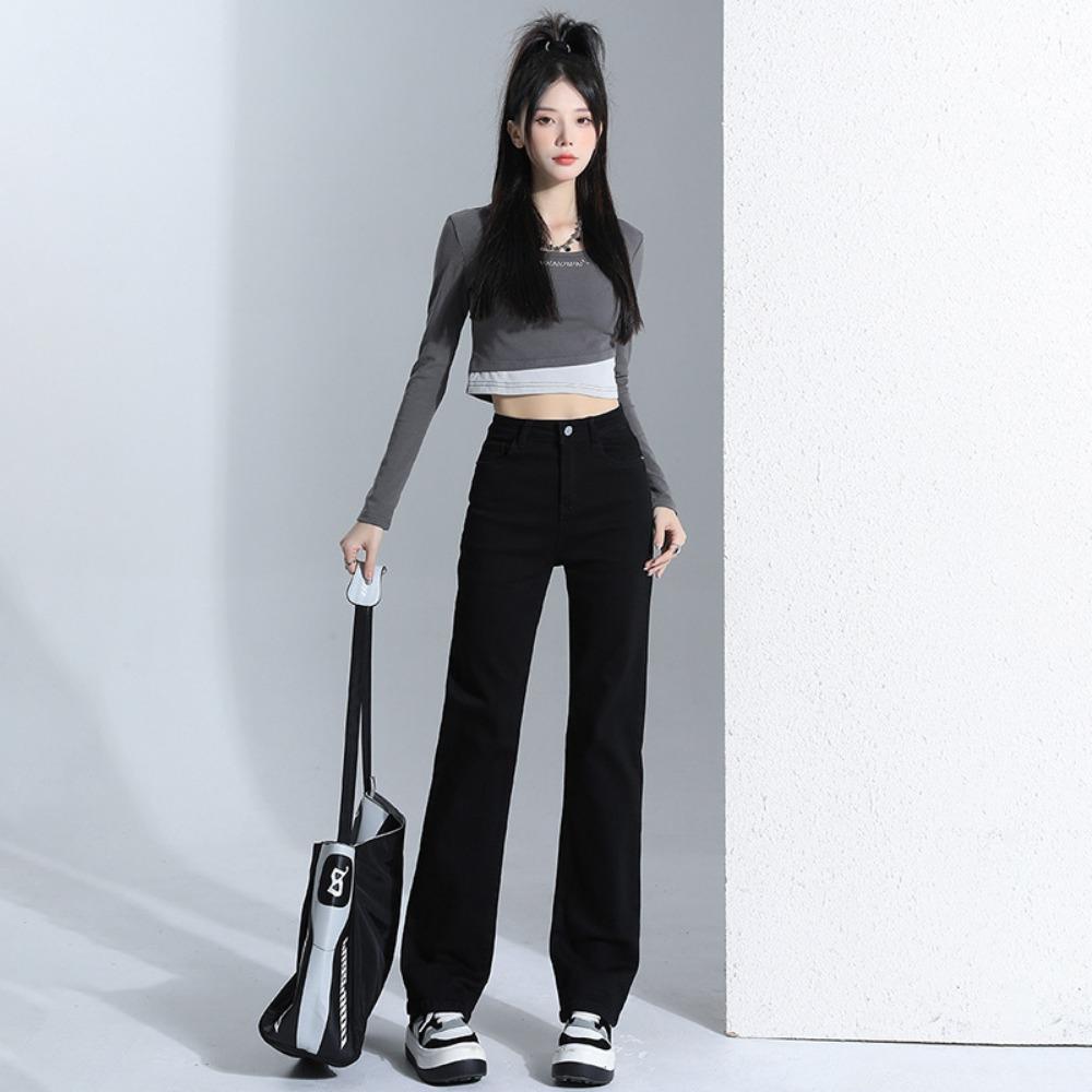 Lazy straight jeans women's 2025 autumn and winter new high-waisted and thin explosive small mopping jeans