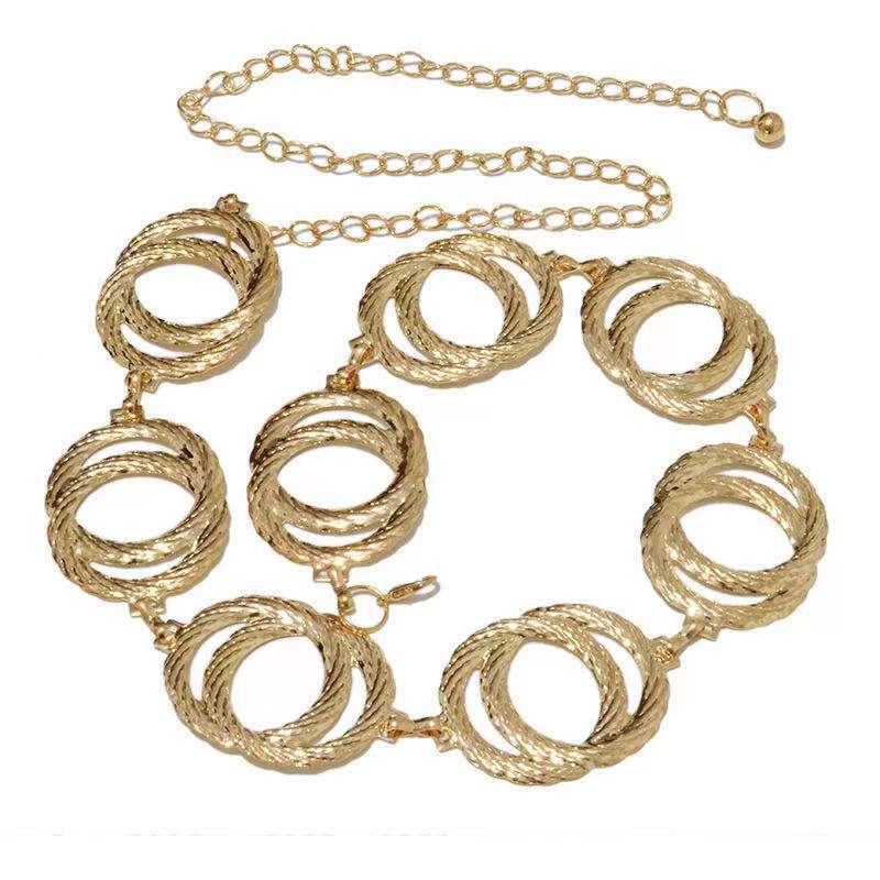 Women's Metal Double Ring Iron Plate Chain Waist Chain for Women's Personality Trendy and Fashionable Versatile Body Metal Waist Decoration