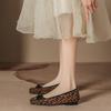 Spring and Autumn Bow Single Shoes Women's Shallow Mouth Square Head Shoes Low Heel Ballet Shoes Leopard Print Soft Sole Fashion Shoes