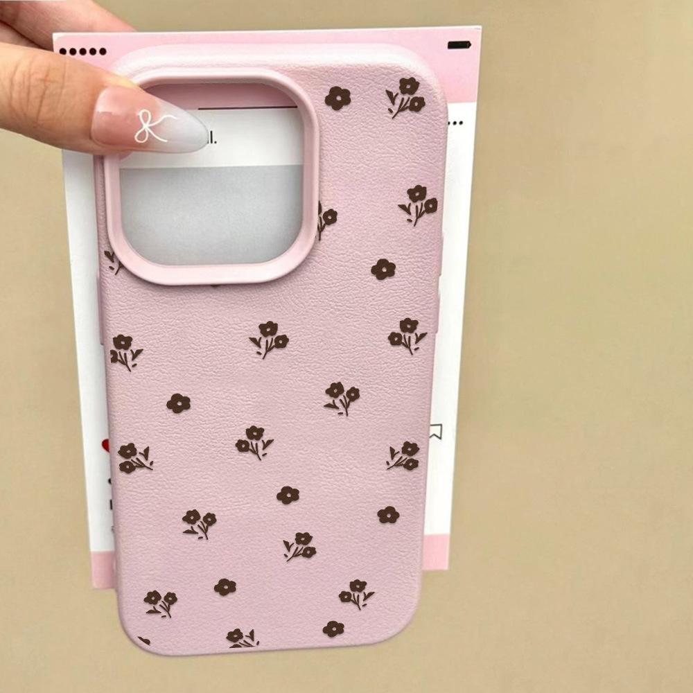 Applicable To iPhone17 Pro Max French Small Floral Leather Pattern Mobile Phone Protective Case 17/16 Large Hole 15 Cute