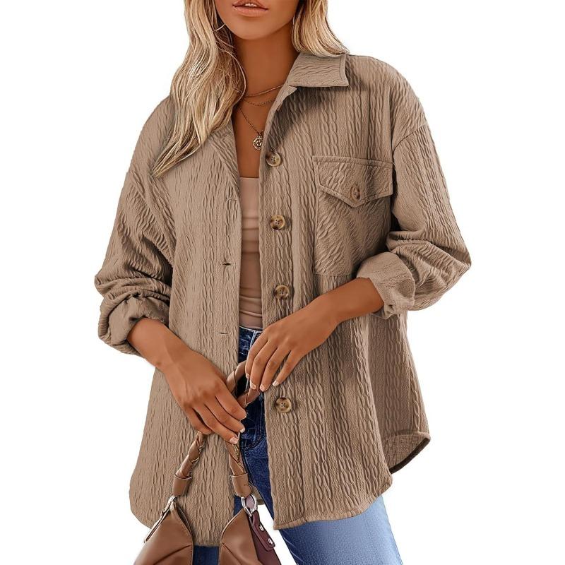 Women's Fashion Casual Solid Color Print Autumn Winter Long Sleeve POLO Neck Jackets & Coats