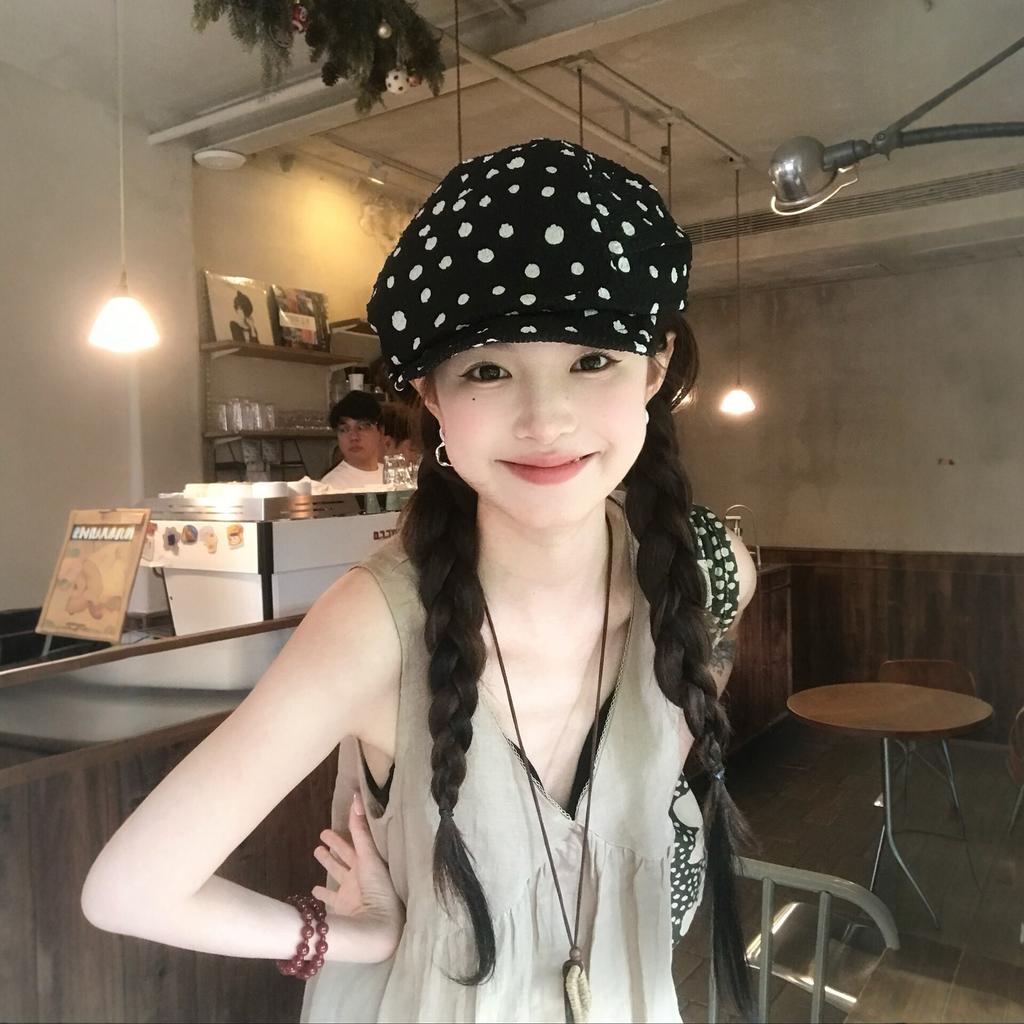 Spring and Autumn Bubble Polka Dot Design Sense Polka Dot Newsboy Hat Children Show Small Face Big Head Circumference Forward Hat Painter Hat