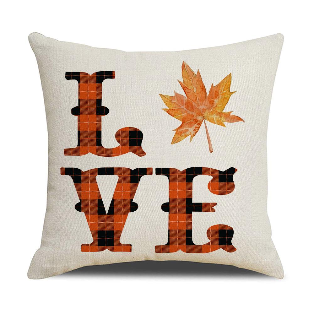 New Autumn Pillow Cover Watercolor Plaid Printed Maple Leaf Pumpkin Letter Pillow Home Cushion