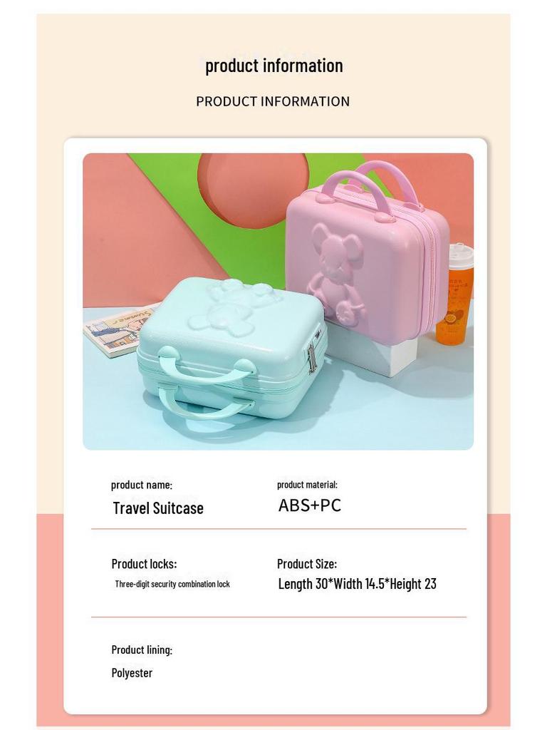 14" Compact Women's Suitcase with Lock and Code, Lightweight Mini Storage Bag