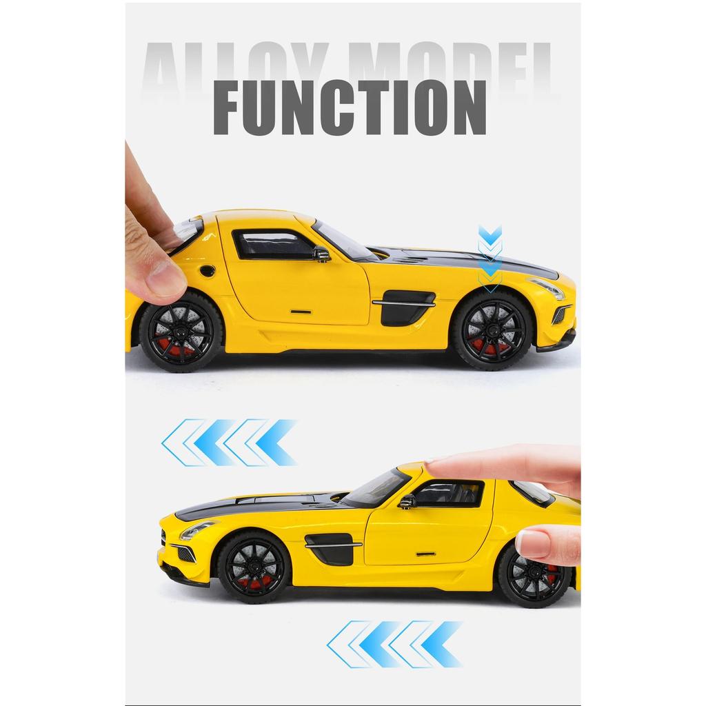 1/24 Benz SLS AMG Transparent Engine Hood Alloy Car Diecasts & Toy Vehicles Car Model Miniature Scale Model Car for Children