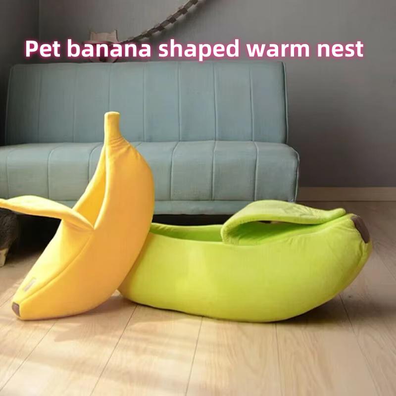 Winter Banane Katzenbett Haus Warm Gemütlich Haustier Matte Tragbar Hundehütte Korb Kissen für Katzen Hunde Kleine Tiere Lustig Süß Weicher Plüsch