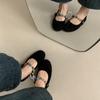 French Suede One-word Buckle Mary Jane Shoes Women's 2025 Autumn New Niche Design Pearl Soft Flat Shoes