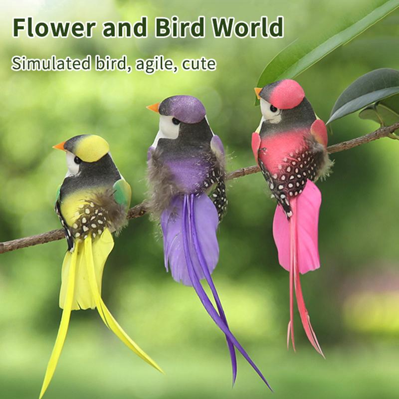 6Pcs Artificial Feather Birds With Vibrant Colors And Realistic Look Perfect For Garden Home Decor Diy Crafts Party Ornaments