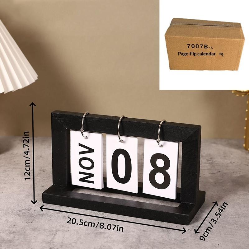 Wooden Perpetual Flip Calendar Simple Minimalist Design Desktop Ornament for Home Study Dorm Office Desk Decor