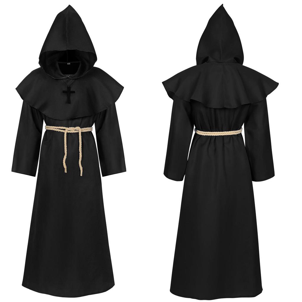 Mittelalterliches Totenkopf-Umhang- und Gewandkostüm für Halloween-Party-Rollenspiele 2026.