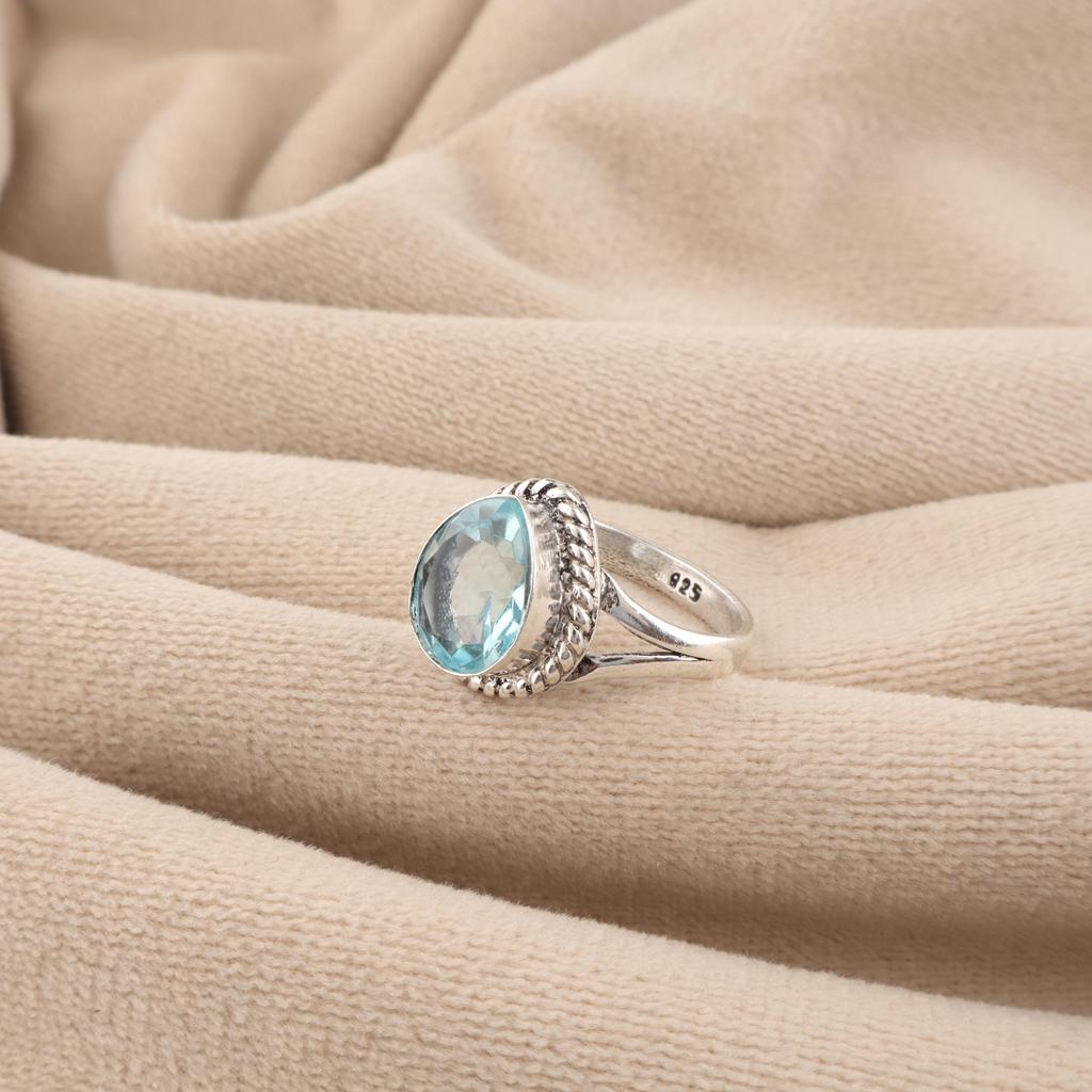 Sky Blue Topaz Gemstone 925 Sterling Silver Women Jewelry Designer Engagement Ring RR-85-7