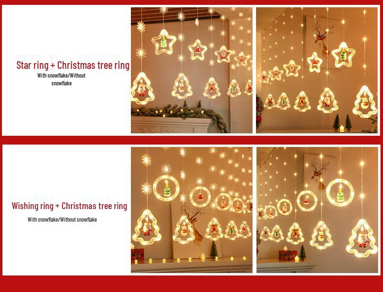 USB Remote Control Christmas Star & Snowflake Copper Wire Curtain Lights