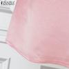 ZANZEA Damen Lässiges Sommerkleid mit Rundhalsausschnitt und kurzen Ärmeln