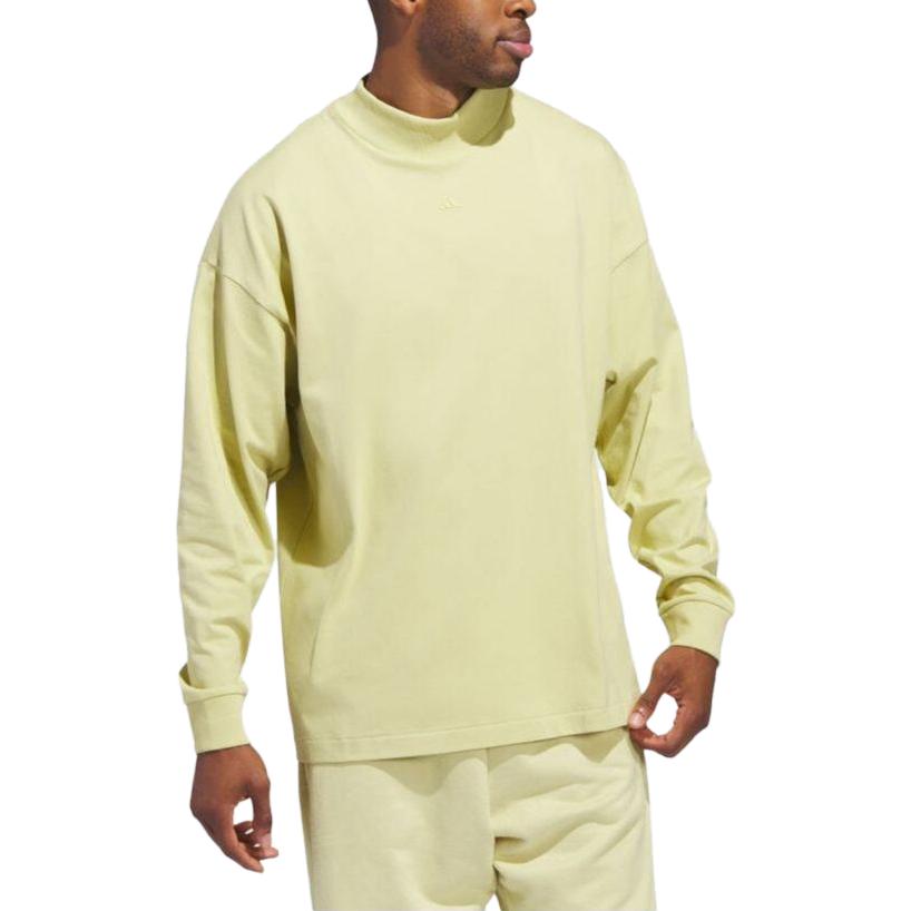 Adidas Solid Color Loose Fit Crew Neck Long Sleeve T-Shirt Unisex Tops Yellow IN9562