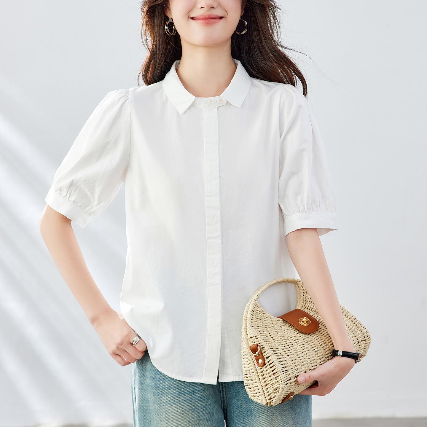 

Small Square Collar White Shirt Women s Short-sleeved Summer Dress New Pure Cotton Top Korean Version Casual Women s Shirt M белый
