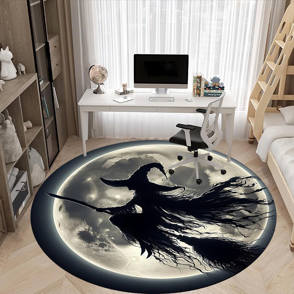 1pc Moon Witch Office Round Area Rug, Under Office Chairs Bedroom Living Room Home Decor, Room Deco, Available in Various Sizes