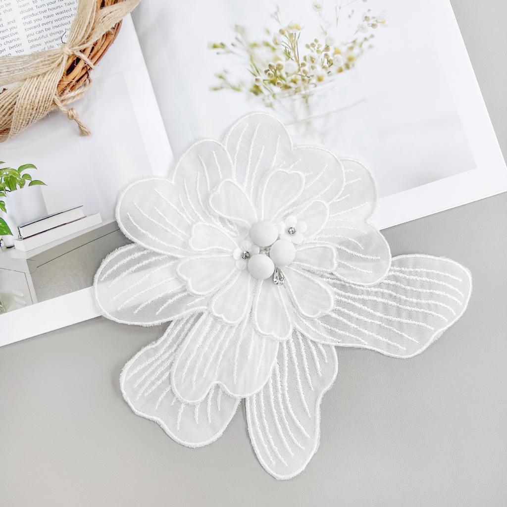 Black And White Organza Beads Multi-Layer Three-Dimensional Flower Decorative Clothing Dress Dress Applique Cloth Sticker Accessories