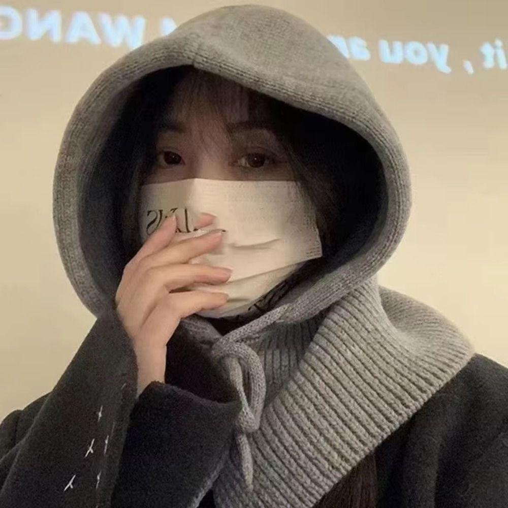 Warm Knitted Beanie Cap Drawstring Snood Collar Hood High Quality Scarf Balaclava Hats Outdoor