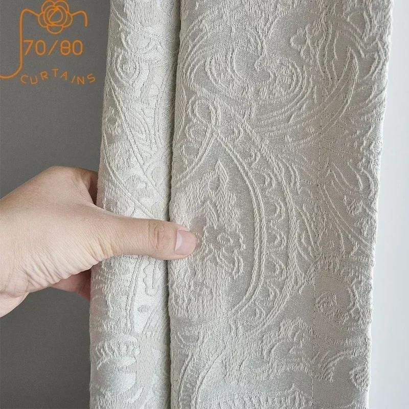 Cotton Linen Paisley Thickening Blackout Curtains for Living Room Bedroom Finished Custom Home Decoration