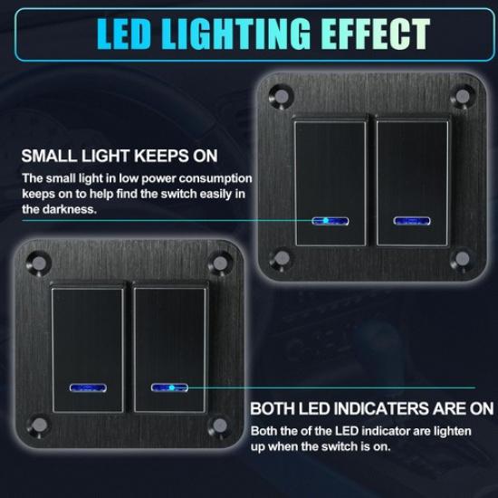 2 Gang Rocker Toggle Switch Panel Waterproof DC 12V 24V Blue LED for Car Black