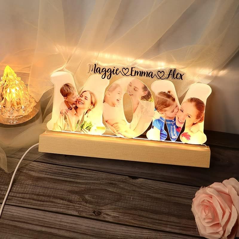 Amabery Custom Mom Photo Night Light Custom Photo Print Personalized Mom Acrylic LED PicturesLamp, Mother's Day Night Light Gift, Mom Grandma