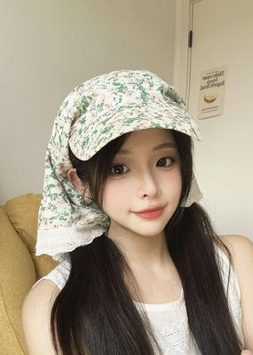 Flower Style Plaid Strap Headscarf Hats for Women Sunmmer Seadise Beach Vacation Sun Protection Fashion Versatile Sun Hat