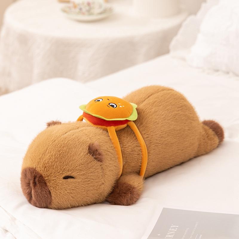 Fluffy Capybara Plush Doll Kawaii Capybara With Hamburger Bread Stuffed Toy Simulation Stuffed Animals Birthday Gift Home Decor