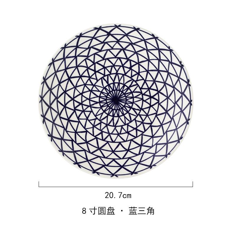 Handmade Ceramic Plates Round Underglaze Geometric Patterns Dinner Serving Dish Plate Food Tray Kitchen Tableware