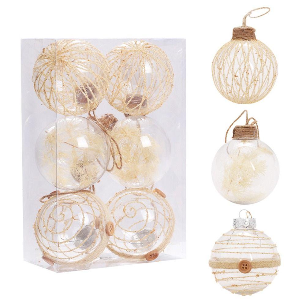 6pcs Transparent Christma Tree Pendants Entwined with Linen Rope Christmas Ornaments  Home