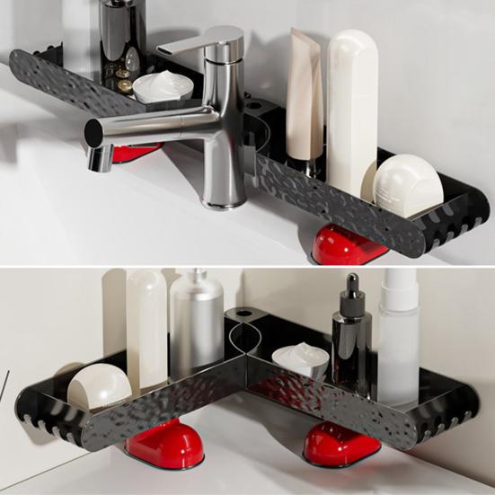 Countertop Storage Rack, No-Drill L-Shaped Corner Shelf, Drainable Moisture-Proof Bathroom Organizer, Space-Saving Shelf for Kitchen Bathroom