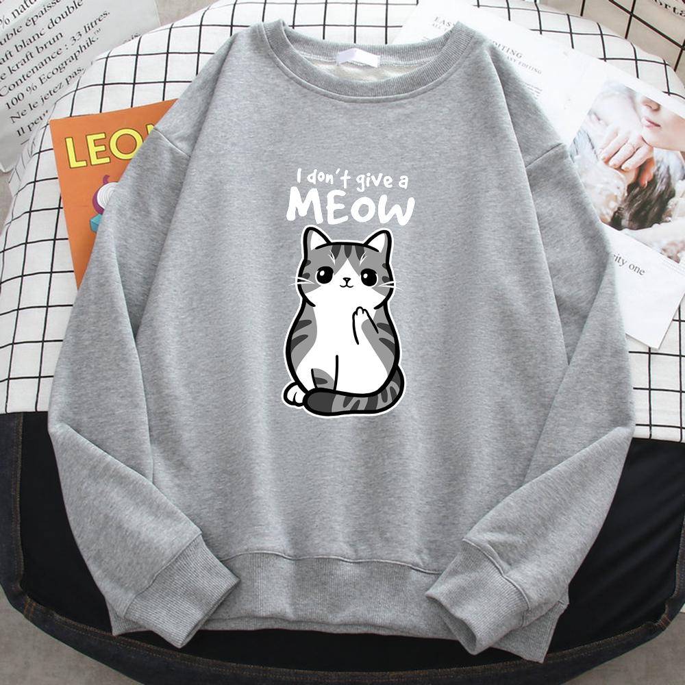 Women's Simple Autumn Womens Sweatshirt I Don'T Give A Meow Funny Cat Cartoon Animalmale Print Hoody Fleece Pullovers Tops