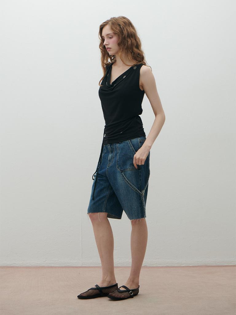 Double Hips Cargo Denim Bermuda Shorts