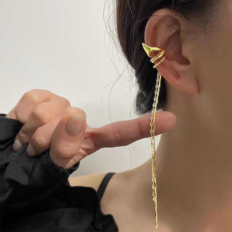 New Fashion Double Chain Pendientes Tassel Earrings Ear Clip for Women Girl Long Cuff Earring No Pierced Bohemia Gift Trend