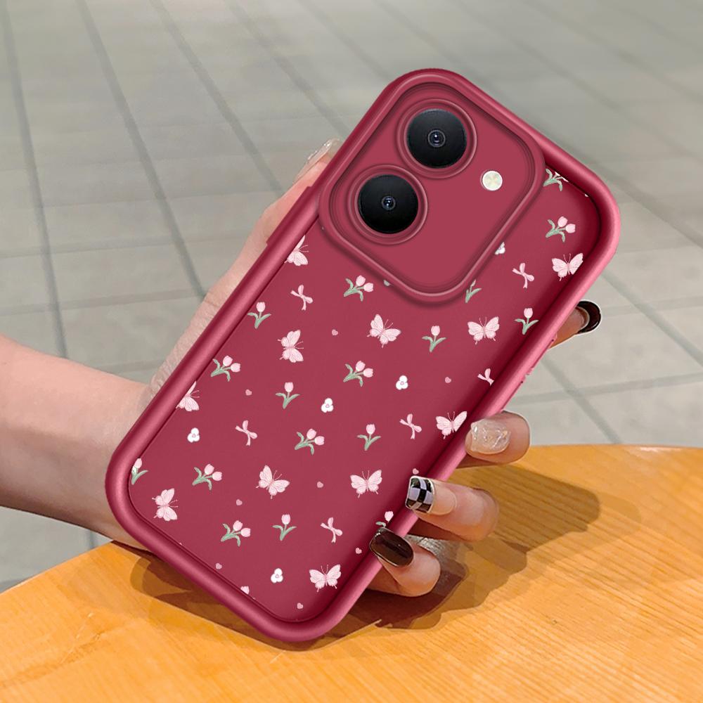 Soft Silicone Square Ladder Printing Pattern Phone Casing Full Cover Camera Shockproof Protection Rubber Case for Vivo