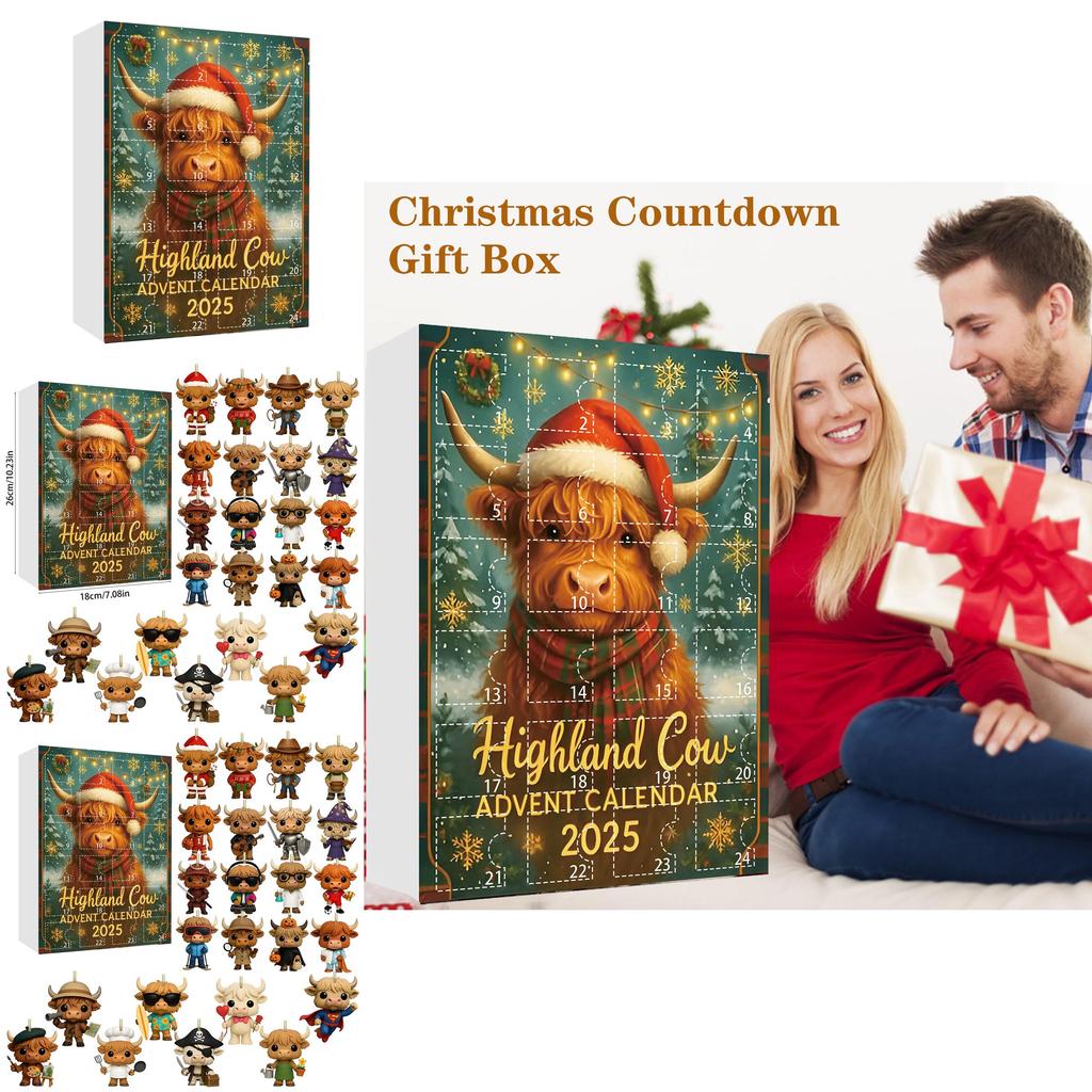 Christmas Calendar Blind Box Highland Cow Acrylic Ornaments For Holiday Decor And Gift Giving