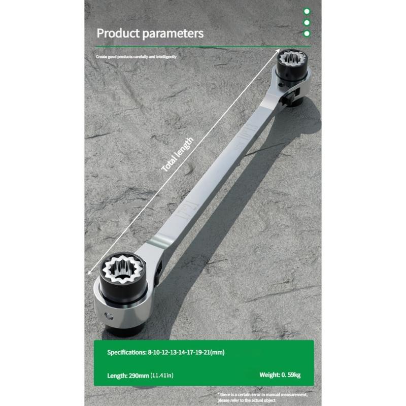 MultiSize Ratcheting Wrench Double Ended Design For Mechanics DIY Projects Corrosion Resistant Steel Construction