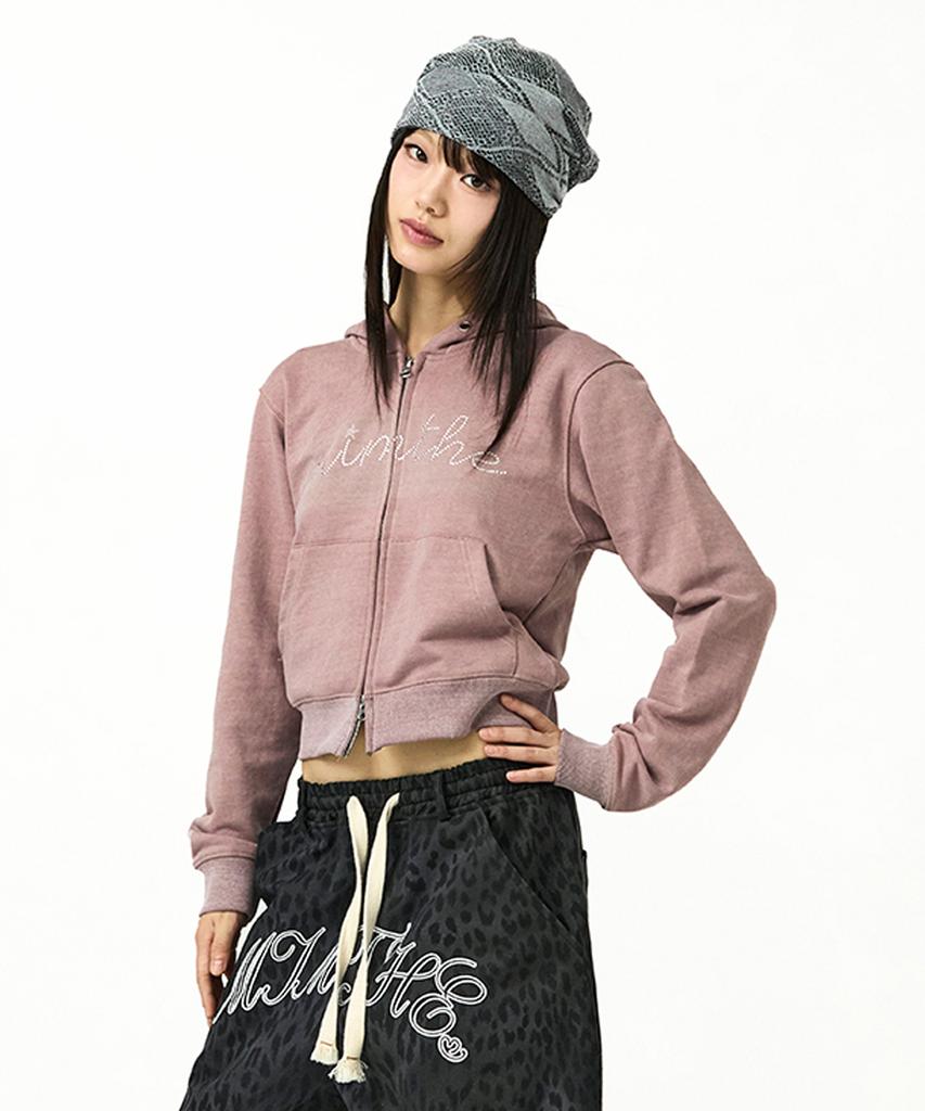 Mimthewardrobe Hotfix Logo Crop Zip-Up Hoodie_Pigment Pink