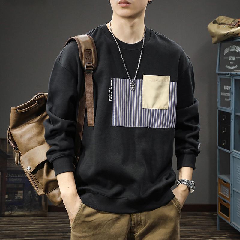 American High Street Contrasting Color Splicing Crew Neck Sweater Men'S Loose Large Size Trendy Brand Casual Heavy Jacket Tide