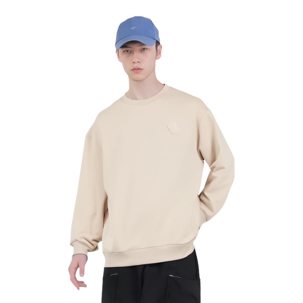 Li-Ning Jackie Chan Kung Fu Series Solid Color Crew Neck Pullover Sweatshirt Unisex Tops Mist-Khaki AWDSC23-1