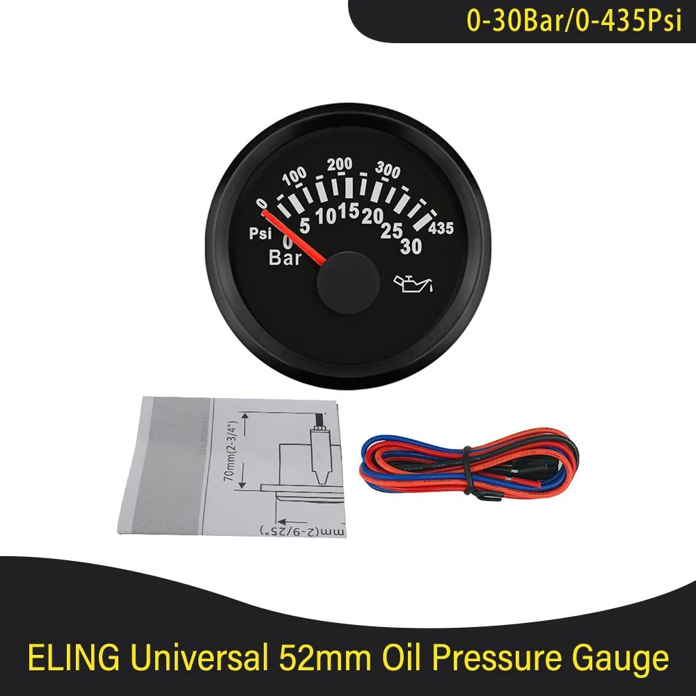 52mm Waterproof Oil Pressure Gauge Meter 0-30Bar 0-435Psi with Red Backlight for 12V 24V Truck Yacht Car Boat Universal