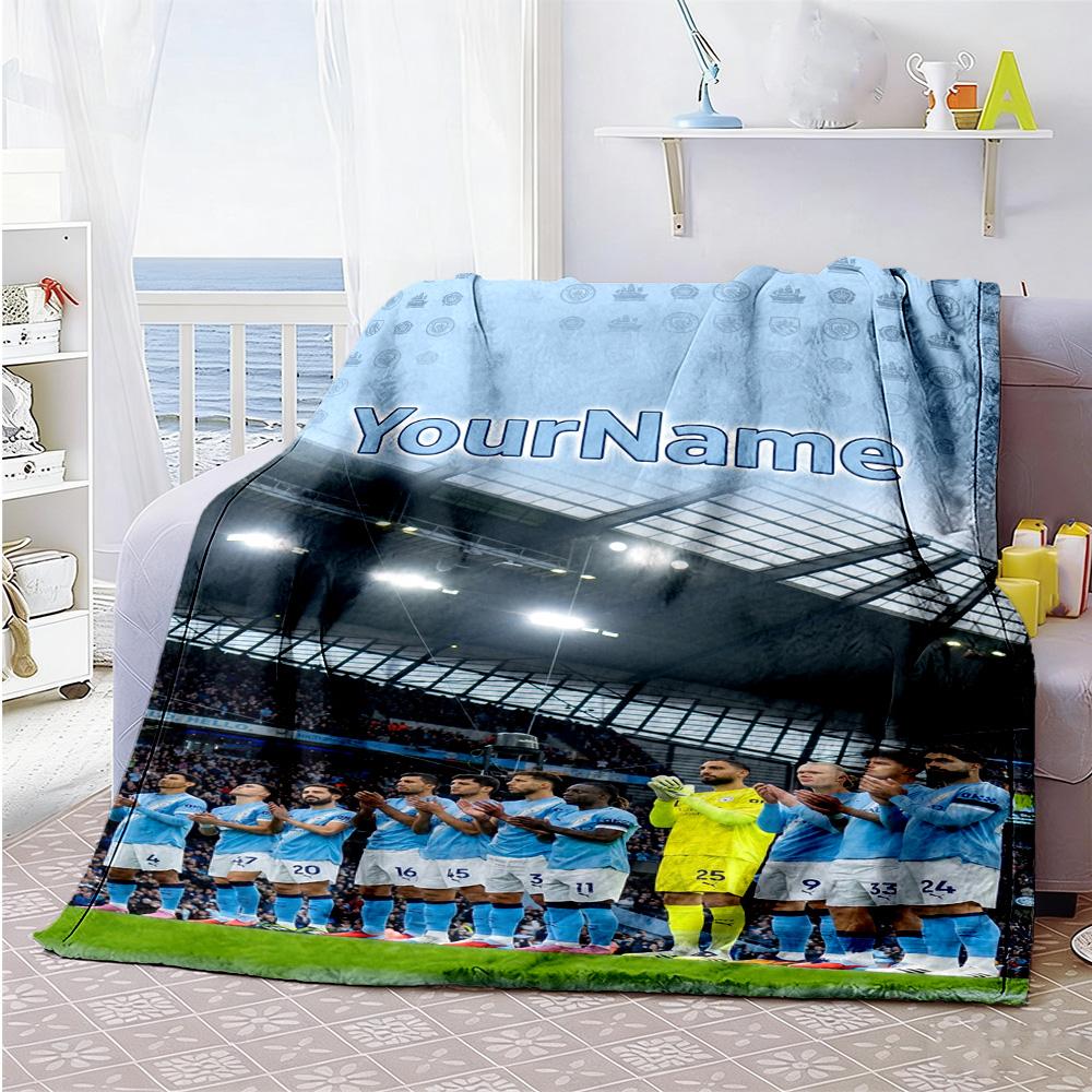 Manchester City Personalized Name Blanket Lightweight Personalized Blanket Durable Comfort Versatile for Nap Chair Living Room Office All-Season Use
