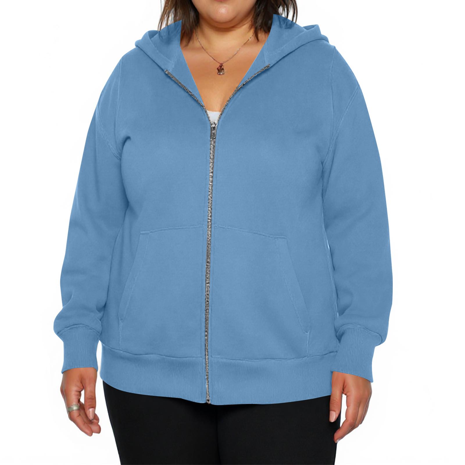 

Женская модная повседневная куртка с капюшоном большого размера, с длинным рукавом и молнией, однотонная L синий