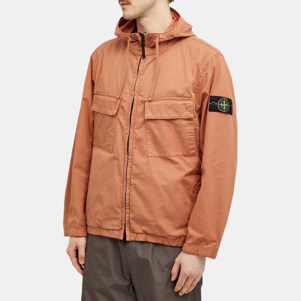 STONE ISLAND SS24 Supima Cotton Twill Stretch Casual Solid Color Zipper Hooded Long Sleeve Jacket Men Jackets Orange 801542610-V0013