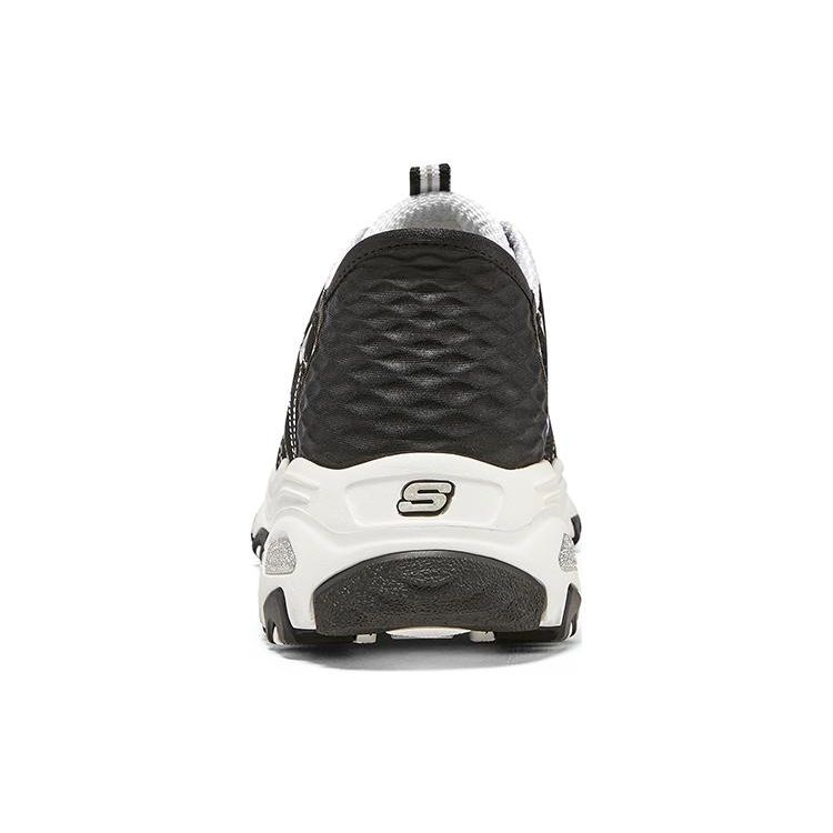 Skechers D'LITES 1.0 Women Black White Low Top Dad Shoes Slip Ins Mesh Classic Versatile 150030-BKW