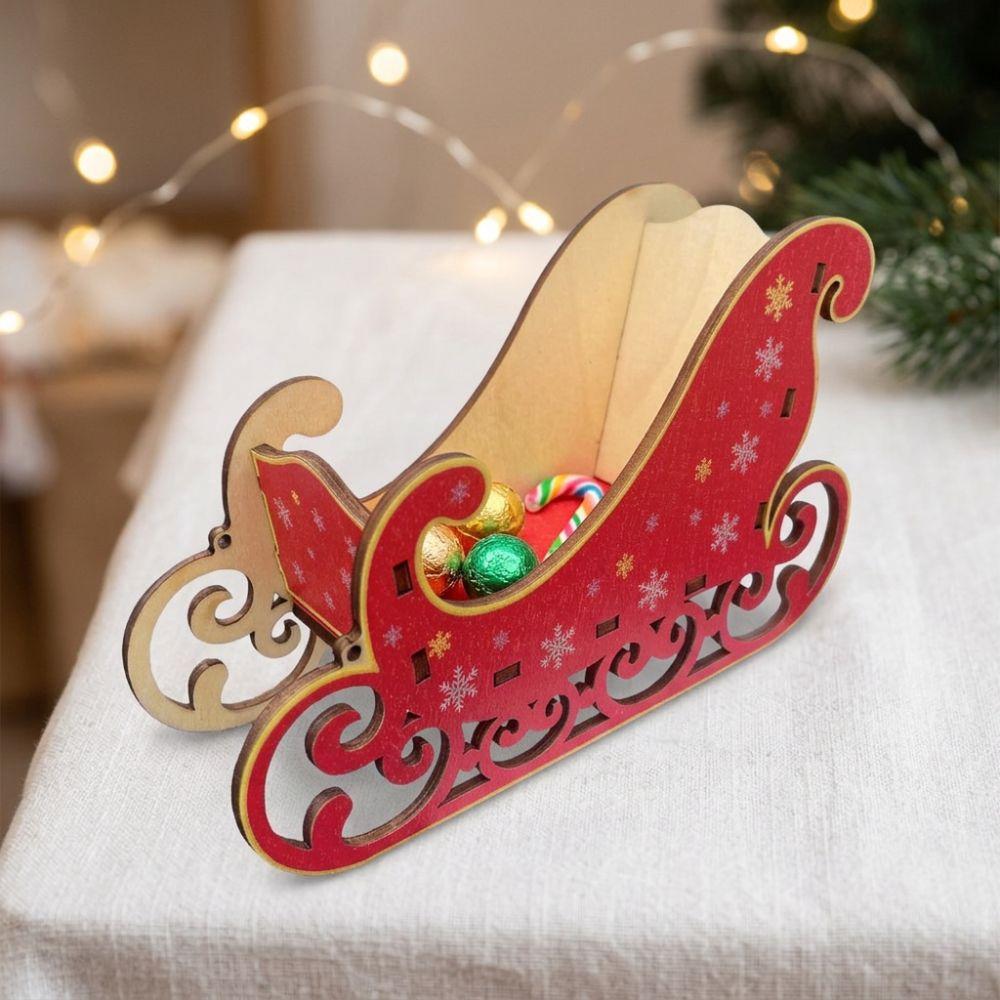 Snowflake Print Christmas Wooden Sleigh Ornament DIY Sleigh Storage Box Table Centerpiece