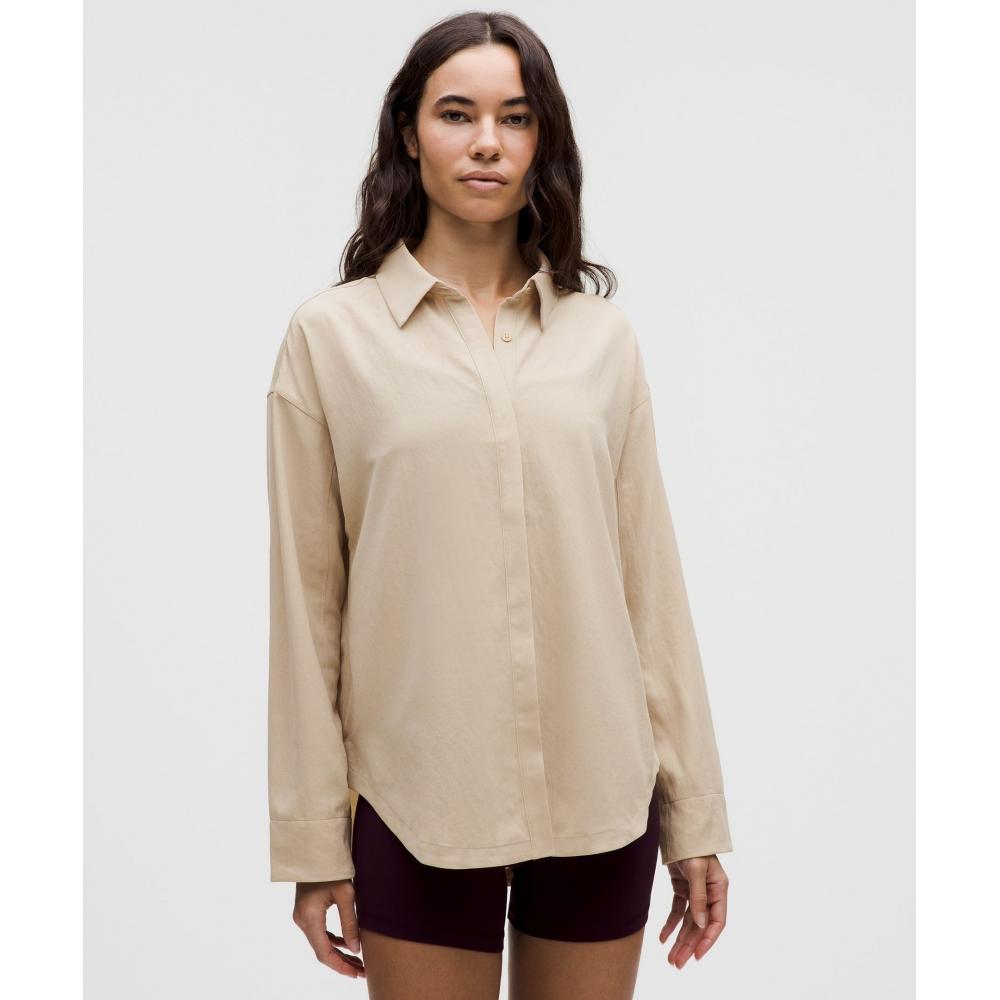 Lululemon Long Button Front Shirt Mojave Tan