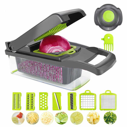 BLBO Onion Chopper, Vegetable Cutter, Multifunctional Mandoline Slicer, Dicer with Draining Basket and Container