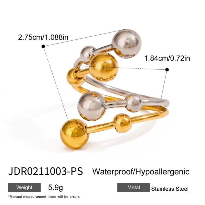Chic Ring With Gold And Silver Color Mix Double Opening Adjustable Feature Spherical Ball Elements For Trendy Accessories