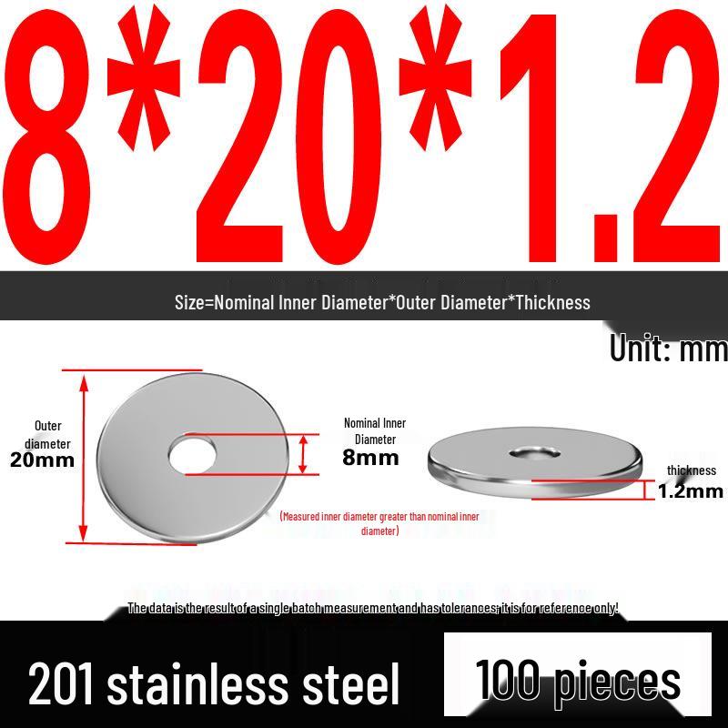 201 Stainless Steel Flat Washer Shim, GB97, Sizes M3 to M30