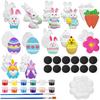 Sinmoe 12 Sets Easter Painting Kit for Kids Unpainted DIY Ceramic Figurines Paint Your Own Figurines Easter Egg Bunny Gnomes Carrot Flower